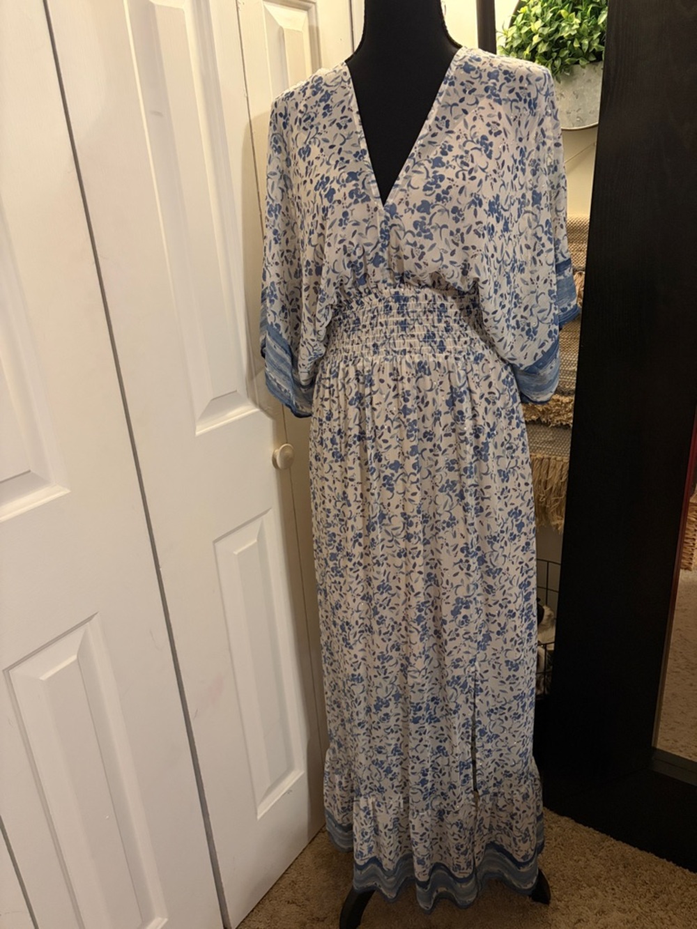 lovestitch Blue Floral V-Neck Smocked Maxi Dress